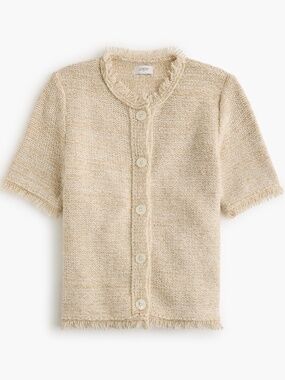 J. Crew Factory Cream Fringe-Trim Short-Sleeve Cardigan